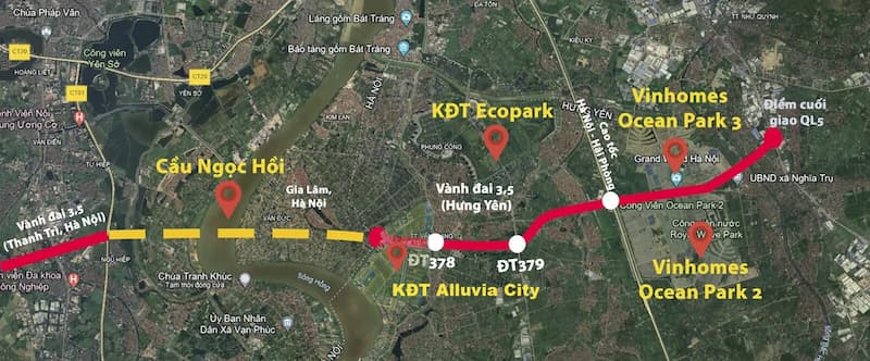 Tuyến đường vành đai 3.5 và cầu Ngọc Hồi chạy qua dự án Alluvia City